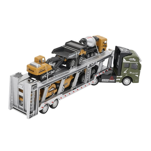 Transport Truck Toy, Vivid 12.6in Carrier Truck Model Pull Back 7 In 1 Alloy With 6 Small Engineering Vehicles For Kids Gift Red, With New Type Engineering Vehicle,Black, With