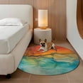 thumbnail image 2 of Abstract Round Area Rug 3Ft Washable Small Circle Rugs for Kitchen Entryway, Orange Teal Green Gradient Fluid Modern Oil Painting Non-Slip Carpet Floor Mats Indoor Outdoor Carpet Runner Home Decor, 2 of 8