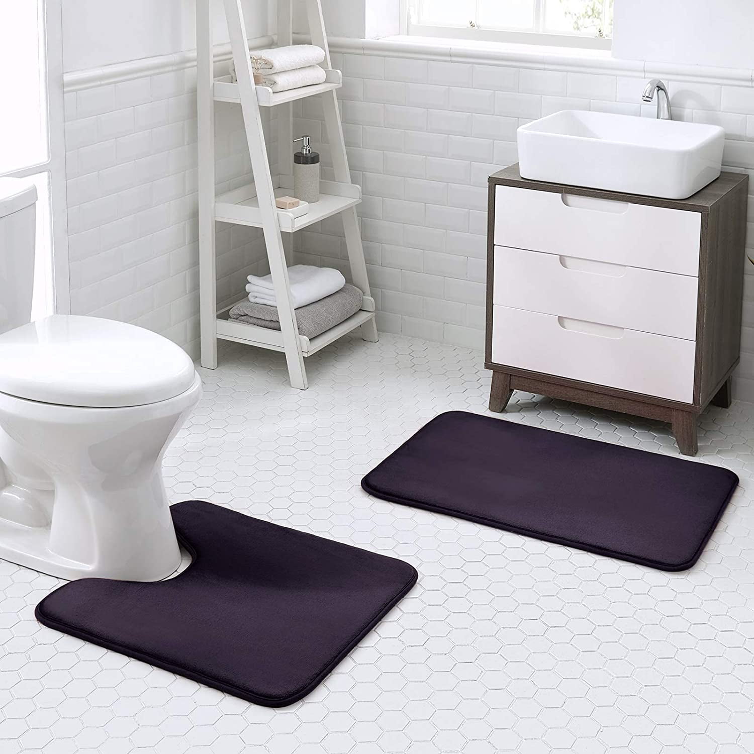 Extra Thick Memory Foam Bath Rug (20x32 Dark Purple) Nonslip Absorbant Super Cozy Velvet Bathroom Mat, Premium Soft Plush Comfortable Carpet for Bath Room Shower Floor Tub, Machine Washable