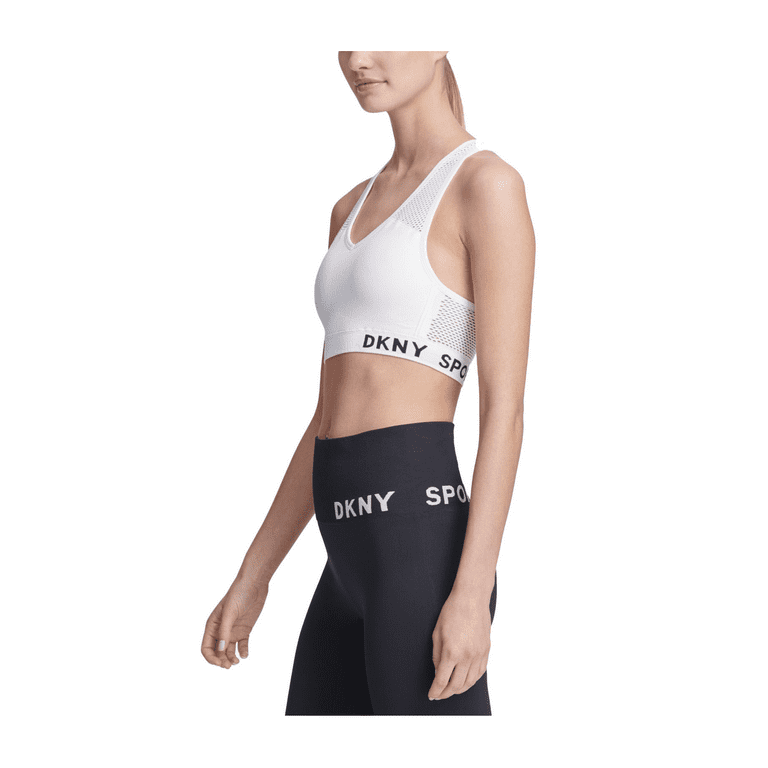 DKNY Women's Sport Mesh-Back Medium-Impact Sports Bra, White, S