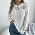 thumbnail image 3 of Scyoekwg Fall Hollow Out Sweaters for Women Fashion Casual Crew Neck Long Sleeve Crochet Pullover Tops Loose Comfy Sweater (White,M), 3 of 8