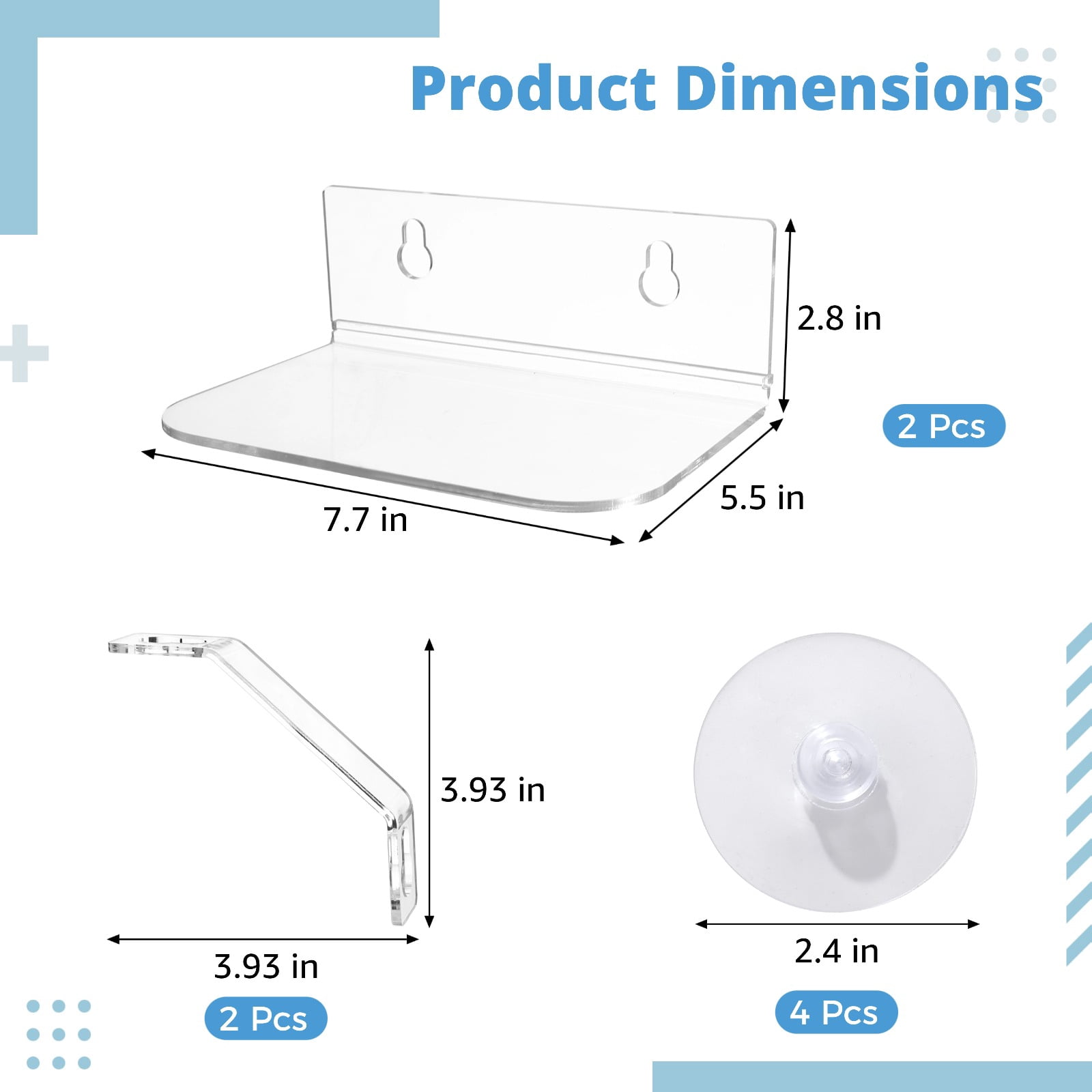 2 Pcs Acrylic Window Plant Shelves, 7.7 in Clear Window Sill Extender with Suction Cups and Support Leg, Floating Shelf for Plants, No Drill, Damage-Free, Easy to Install