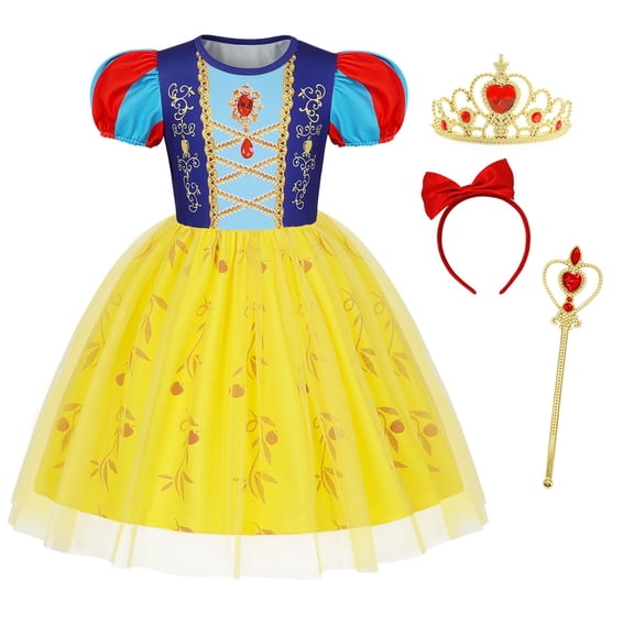Benylion Snow Costumes White Princess Dress Up for Girls Dresses Birthday Party Cosplay Skirt for 5-6 Years