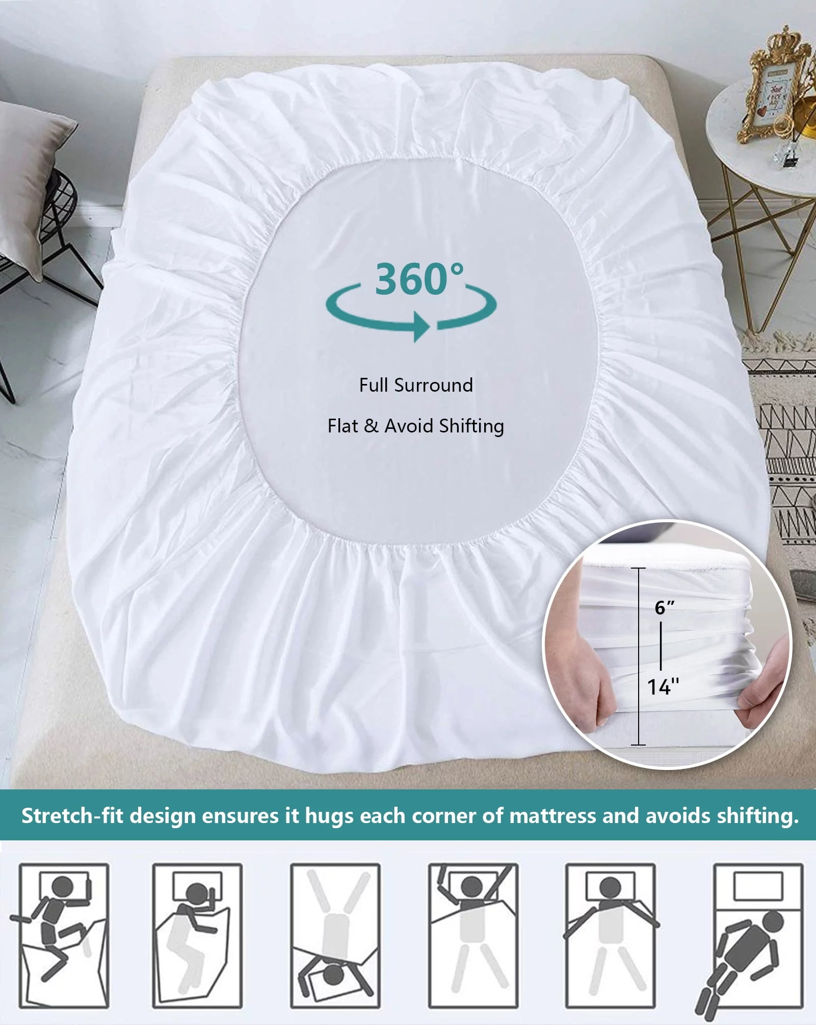 Full Size Mattress Cover，Soft Breathable Waterproof Noiseless Bed Bug Mattress Protector Cover for Deep 6-14" Pad，1 Pack