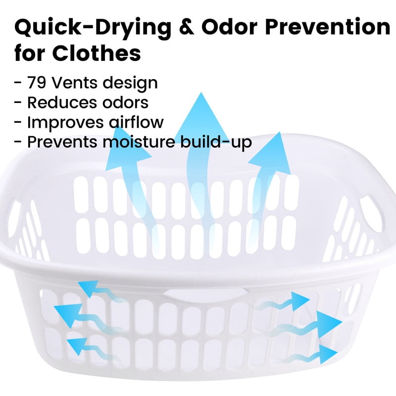 DUNCHATY 3-Pack White Commercial Laundry Basket 13.2 Gal - Heavy Duty Clothes Hamper with Wide Reinforced Rim, Multi-Use Storage Bin for Home, Hotel, Hospital, Camping