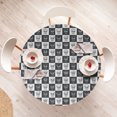 thumbnail image 4 of Ambesonne Skull Fitted Round Tablecloth, Checkered Squares Gothic Art, 40"- 44" Diameter, Dark Blue Grey and White, 4 of 5