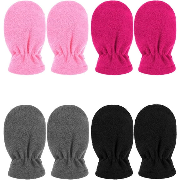 4 Pairs Baby Winter Mittens 6-12 Months Toddler Gloves Infant Warm Snow Fleece Mittens for Baby Boy Girl