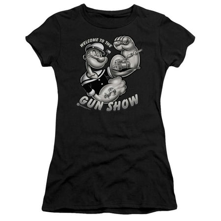 - Popeye The Sailor Man Cartoon Character Gun Show Juniors Sheer T-Shirt Tee