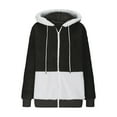 thumbnail image 4 of Virmaxy Womens Winter Full Zipper Hooded Jacket Color Block Fuzzy Fleece Hooded Cardigan Coat Long Sleeve Plush Mid-Length Outwear Jacket Trendy Casual Fall Winter Plush Cardigan Black XL, 4 of 8