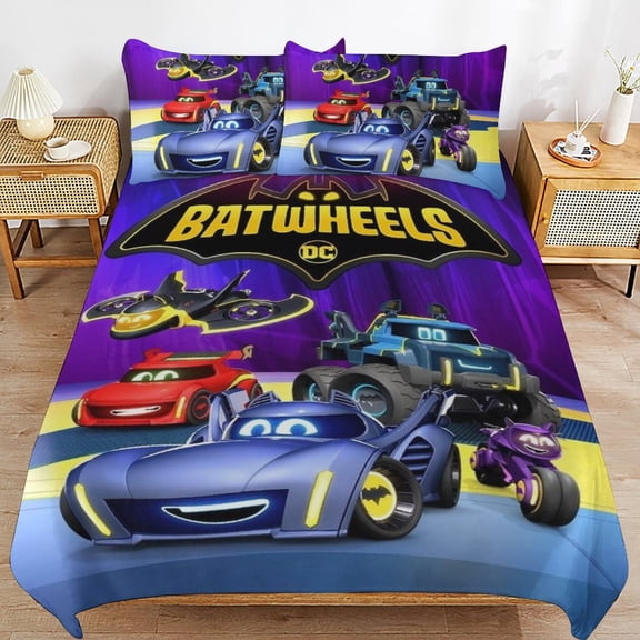 3 Piece Comfortable Bedding Set Batwheels Duvet Cover Twin Bed with 2 Pillowcase 86"x70"