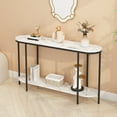 thumbnail image 5 of Ktaxon Modern Entryway Table 2 Tier for Entrance, Oval Sofa Coffee Desk Home Furniture with Storage Shelves, Display TV Table Metal Frame & Faux Marble Tabletop, Black & White, 5 of 8