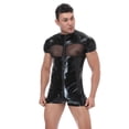 thumbnail image 4 of Disfraz de striptease para discoteca, camiseta de manga corta de piel sintética, camiseta de malla H translúcida, ropa interior sexy de charol, 4 of 4