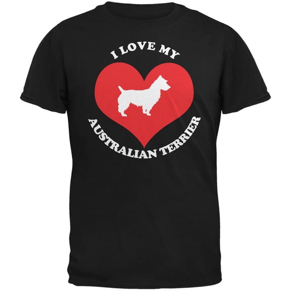 Valentines I Love My Australian Terrier Black Adult T-Shirt - Medium