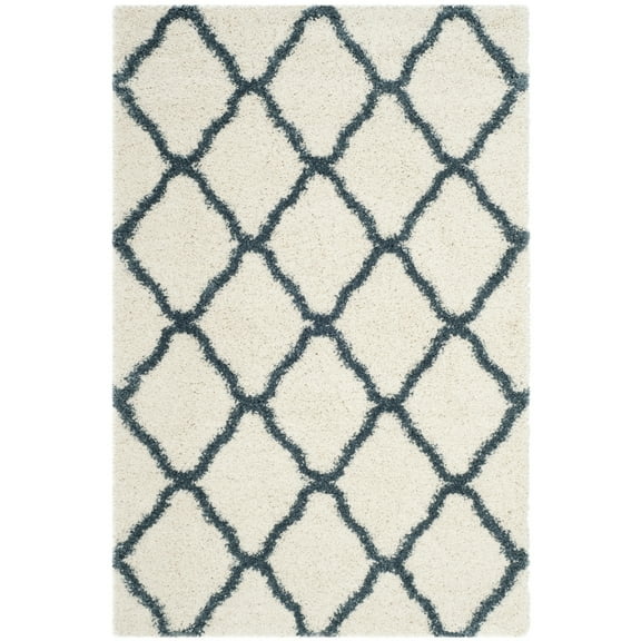 SAFAVIEH Hudson Aline Plush Geometric Shag Area Rug, Ivory/Slate Blue, 2' x 3'