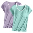 thumbnail image 1 of TIMIFIS Ensemble 2 Pcs pour Femmes en Modal avec Soutien-Gorge Intégré Hauts de Pyjama Couleur Unie Col Ras du Cou T-Shirt à Manches Courtes Tenue d'Intérieur, 1 of 2