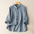 thumbnail image 2 of ZyeKqe Summer Tops for Women Dressy Casual Cotton Linen Shirts Embroidery Button down Blouse 3/4 Sleeve TopM-XXL, 2 of 6