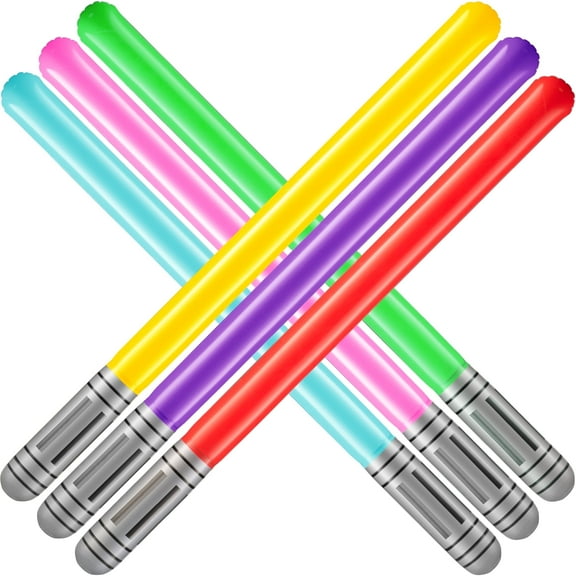 Rykon Inflatable Light Sabers for Kids, Pack of 6, 35-Inch Neon Blow Up Toy Saber Swords, Party Favors, Goodie Bags, Galaxy Theme Birthday Party Supplies