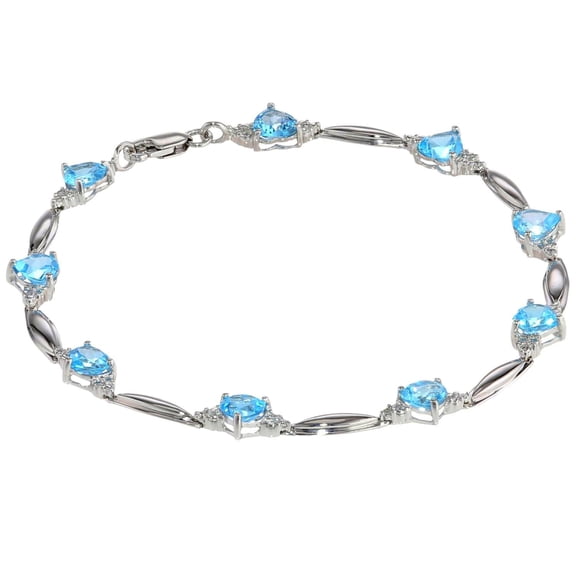 1.00 CT Heart 5MM Blue Topaz and Diamond Sterling Silver Bracelet