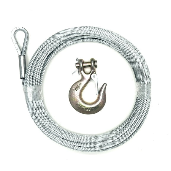 3/16" x 50 ft Galvanized Wire Rope Winch Cable   1/4" Grade 70 Clevis Slip Hook