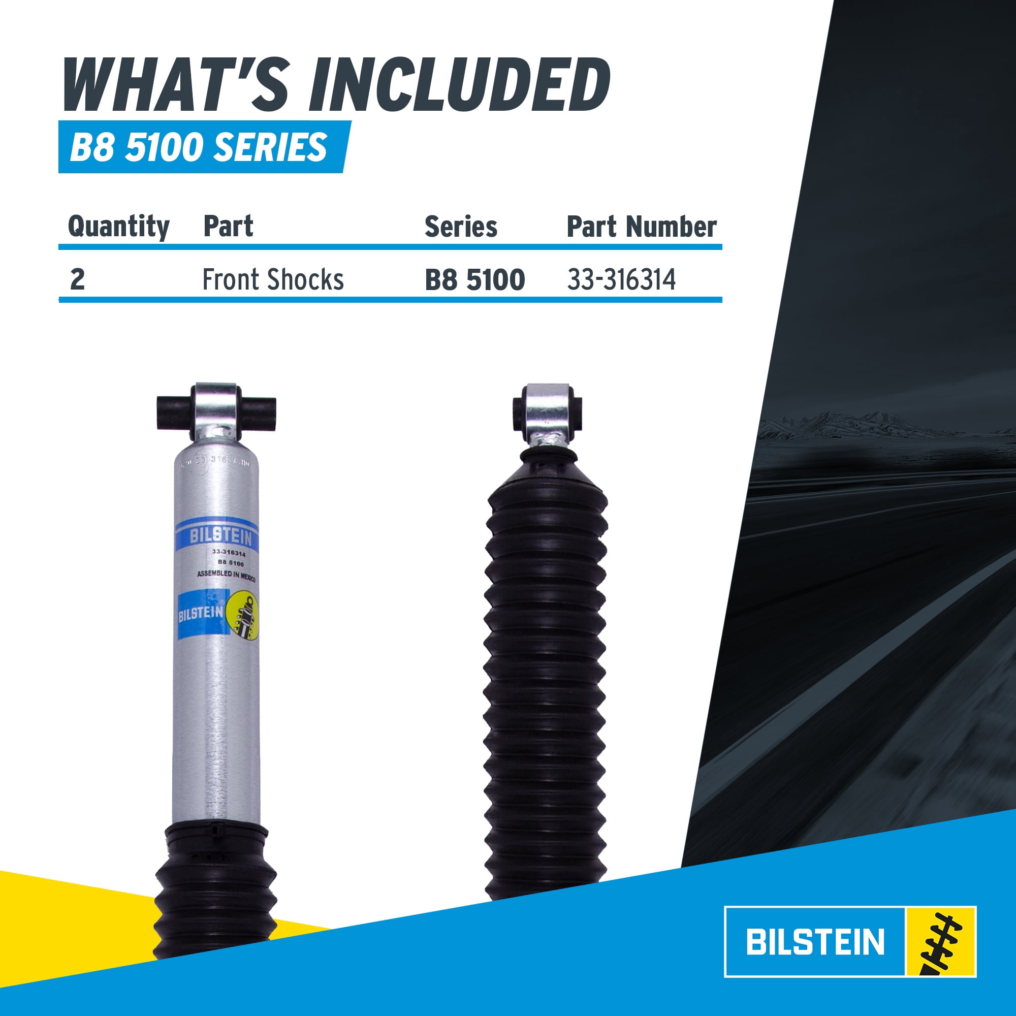 Bilstein Pair of Front B8 5100 Series Shocks Compatible with 2018-2025 Wrangler with 0-1.5" Front Lift