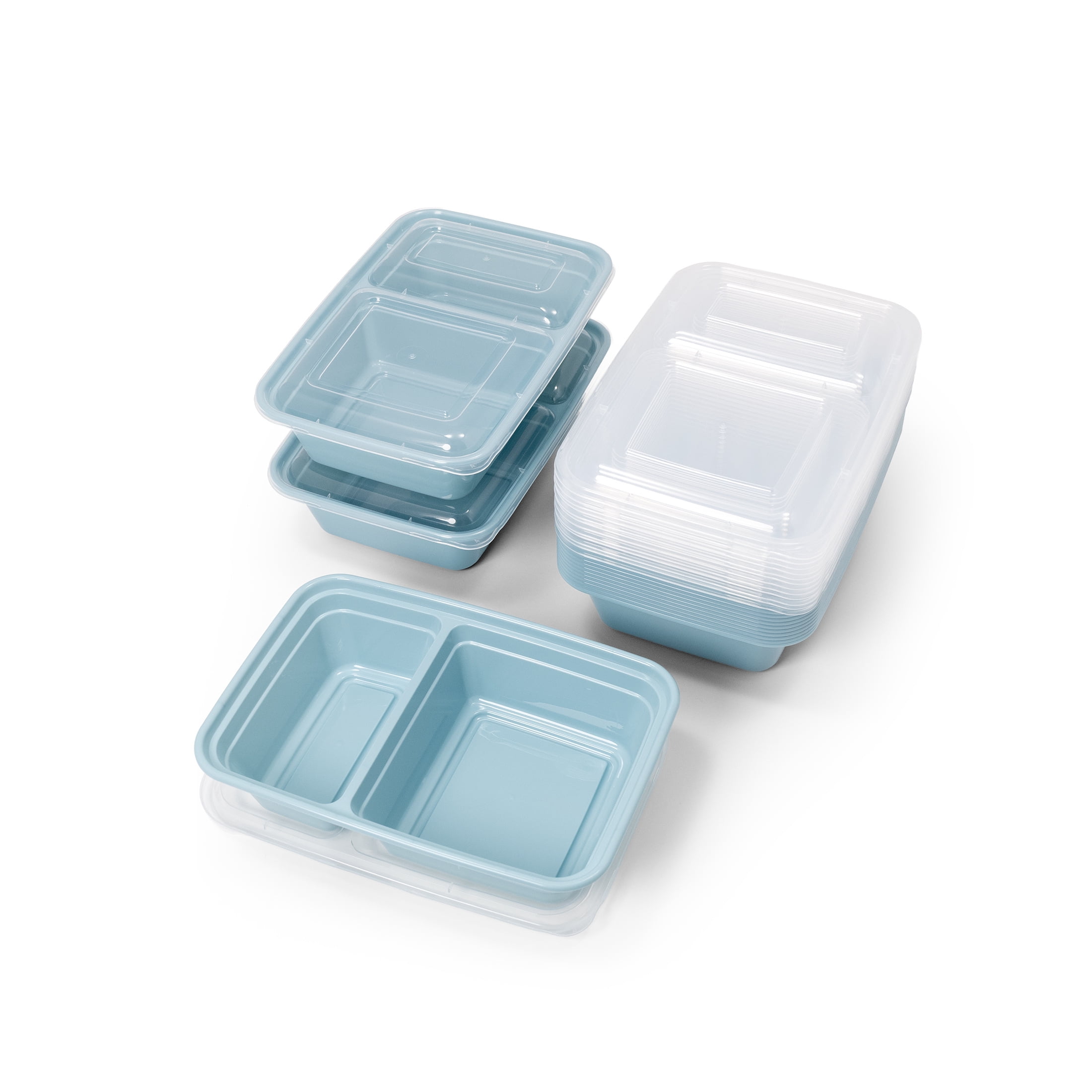 Mainstays 15-Pack 2-Compartment BPA-Free Meal Prep Food Storage Containers, Blue Cameo