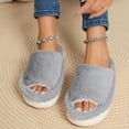 thumbnail image 5 of House Slippers for Woman Flat Heel Open Toe Casual Home Indoor Outdoor Slides Slippers Winter Fleece-Lined Shoes for Women Gray 6.5, 5 of 8