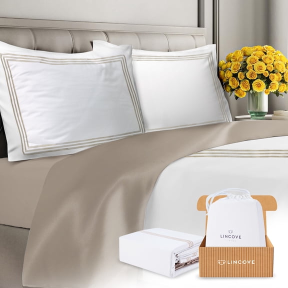 Lincove Luxury Duvet Cover Set Almeria Collection- 100% Ultra Soft Cotton Sateen - Twin