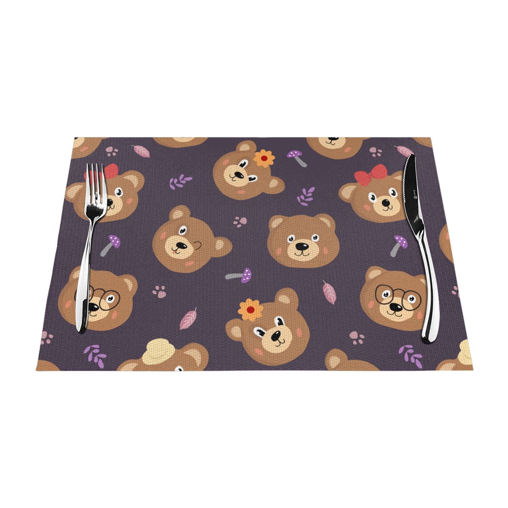 XMXY Woven Placemats Set of 4 PCS, Cute Teddy Bear Table Mats Washable