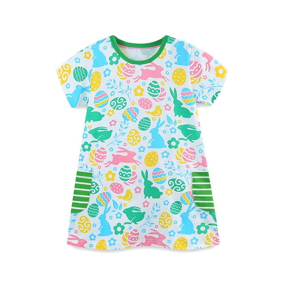 MXIEZI 2 -8T Baby Girls Summer Short Sleeve Dress Toddlers Sundress Cotton with Pockets Dresses Cartoon Printed for Kids