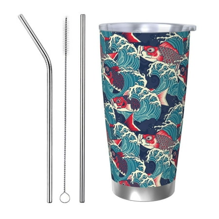 

Lukts Fish In The Wave for 20OZ Car Cup Stainless Steel Direct Drinking Straw Thermos Cup Suitable for Office Travel and Car-Straw Three-piece Set