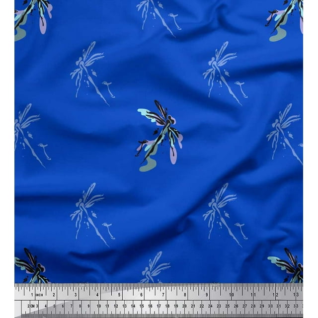 Soimoi Poly Georgette Fabric Dragonfly & Texture Fabric Prints By Yard 52 Inch Wide