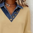 thumbnail image 6 of ManxiVoo Women's Denim Patchwork Sweatshirt Casual Lapel V Neck Long Sleeve Pullover for Street Style XXL Size Khaki, 6 of 7