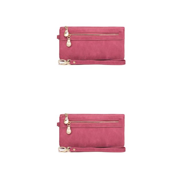 Guardurnaity Cartera de mujer, repuesto Vintage, Color sólido, con cremallera, carpeta de fotos, bolsillo con cremallera, monedero para chicas, Rosa roja 2piezas