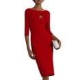 thumbnail image 2 of Women's Party Dress Evening Dress 3/4 Sleeve Fitted Elegant Cocktail Dress for Spring Fall Banquet Wedding Guest,Red,M, 2 of 6