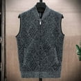 thumbnail image 2 of FINALGANG Men's Knit Sweater Vest Warm Diamond Pattern Relaxed Fit Textured Coat Sleeveless Full Zipper Cardigan For Cold Weather Classic Knitwear, 2 of 4