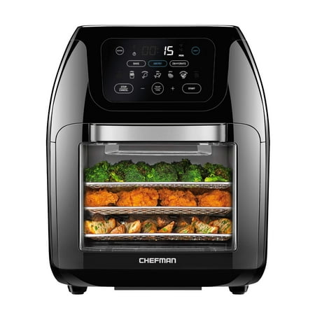 CHEFMAN Multifunctional Digital Air Fryer+ Rotisserie, Dehydrator, Convection Oven, 17 Touch Screen Presets Fry, Roast, Dehydrate, Bake, XL 10L Family Size, Auto Shutoff, Large Easy-View Window, Black