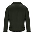 thumbnail image 5 of Lovskoo Mens Winter Coats Fuzzy Fleece Lined Leather Jacket Long Sleeve Zipper Thick Warm Lapel Collar Solid Color Trucker Jacket Olive Green, 5 of 7