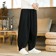 thumbnail image 3 of Pantalones de tai chi de estilo chino para hombres, pantalones de práctica de artes marciales de primavera y otoño, pantalones anchos de pierna, holgados, de algodón y lino, largos, 3 of 4