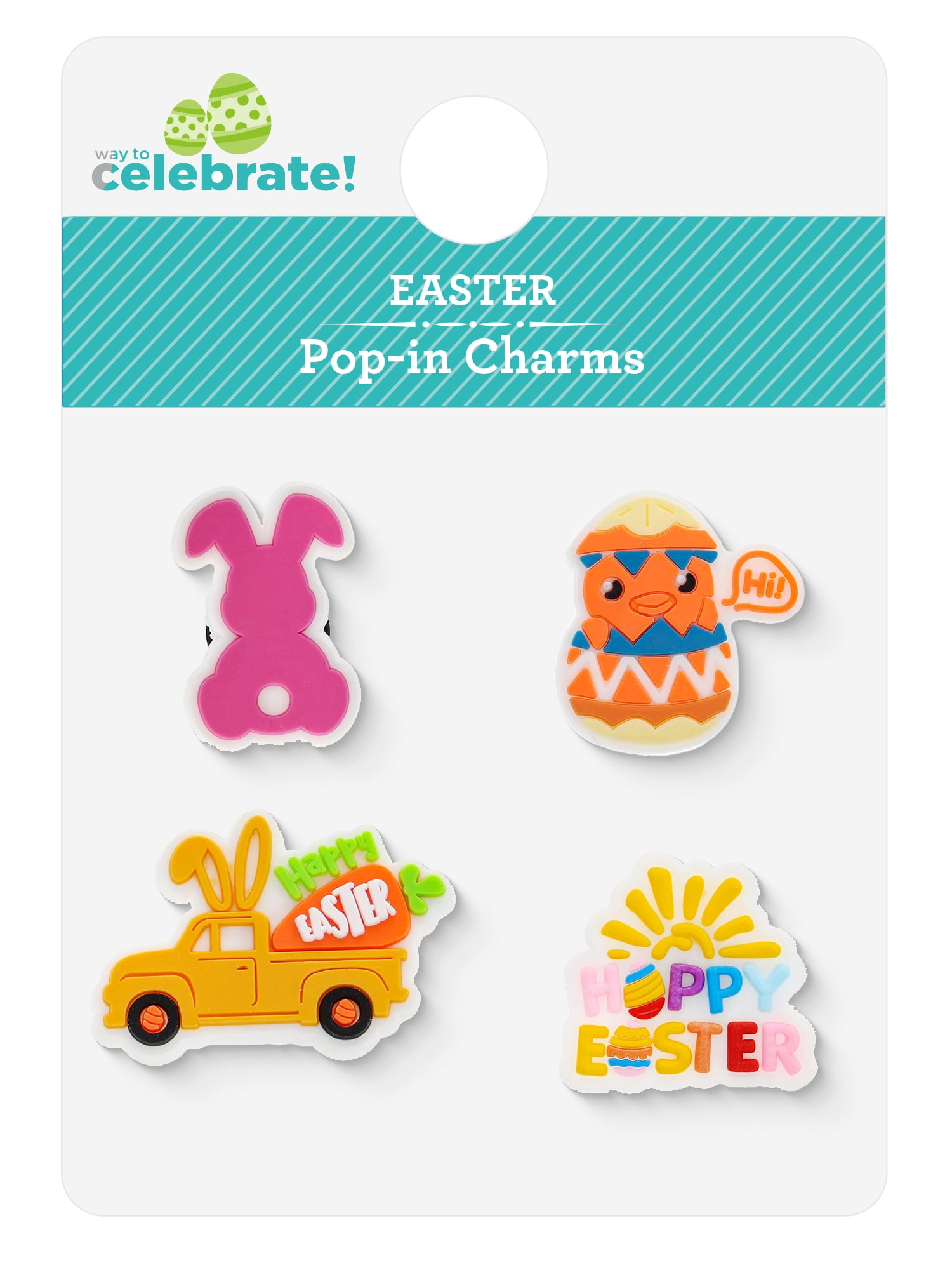 Way to Celebrate Easter Themed Silicone Shoe Charms, 4 Pieces, Pink, Various Sizes