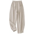 thumbnail image 5 of Women's Wide Leg Linen Balloon Pants Drawstring Elastic Waist Pants with Pleated Pockets Casual Flowy Summer Work Pants Beige, 5 of 9