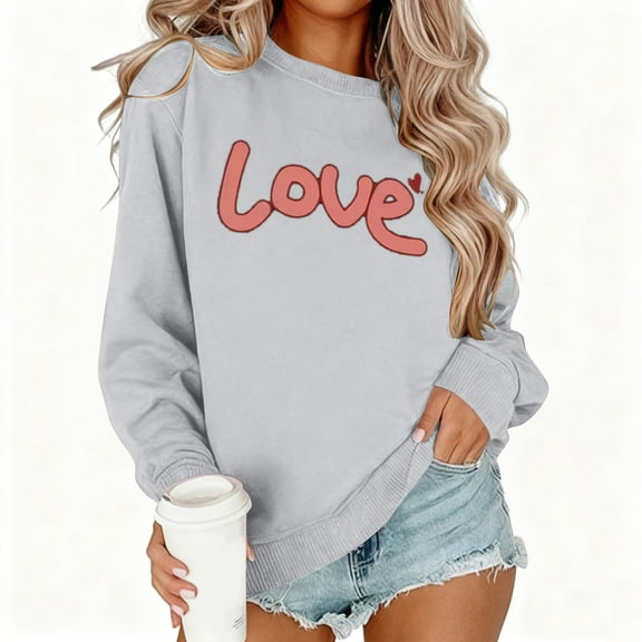 Valentines Sweatshirts for Women,Cute Love Heart Graphic Plus Size Shirts Long Sleeve Crewneck Pullover Tops