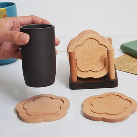 

Yesbay Wooden Coaster Heat Resistant Durable Hand Polished Smooth Anti-scalding Floral Appearance Table Coffee Tea Coaster Home Use