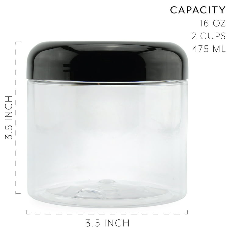 Straight Sided Glass Jar with Black Plastic Lid, 6 oz
