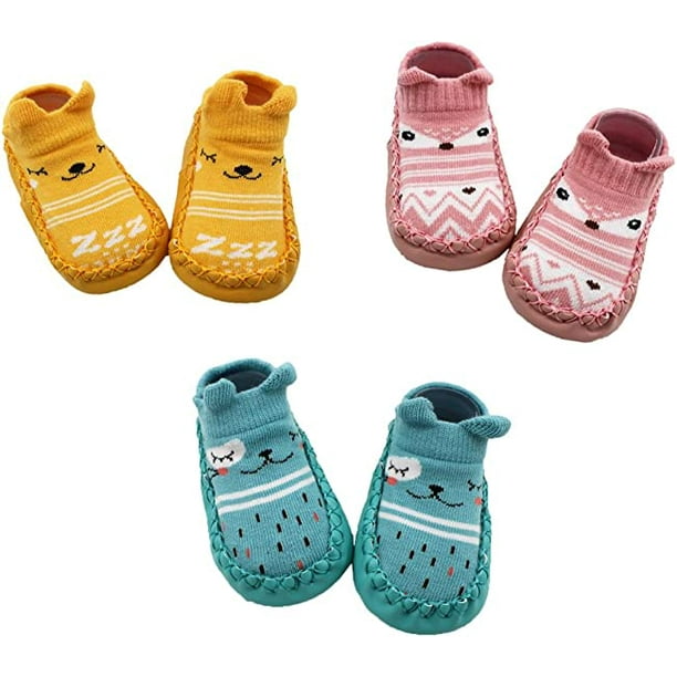 3 pares de pantuflas calcetines antideslizantes para bebé,A