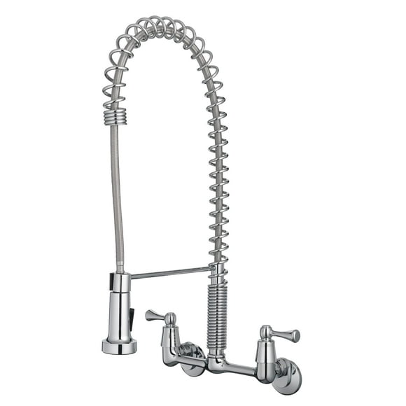 Tosca 255-K821-T Upgraded Dual Handle Commercial Style Wall Mount Kitchen Faucet with Pull Down Nozzle, Chrome