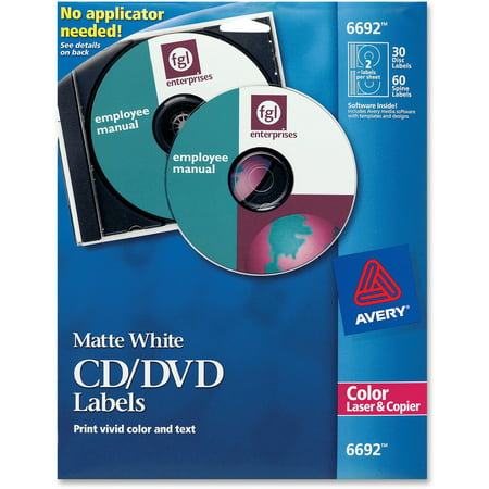 Avery Laser CD Labels, Matte White, 30/Pack