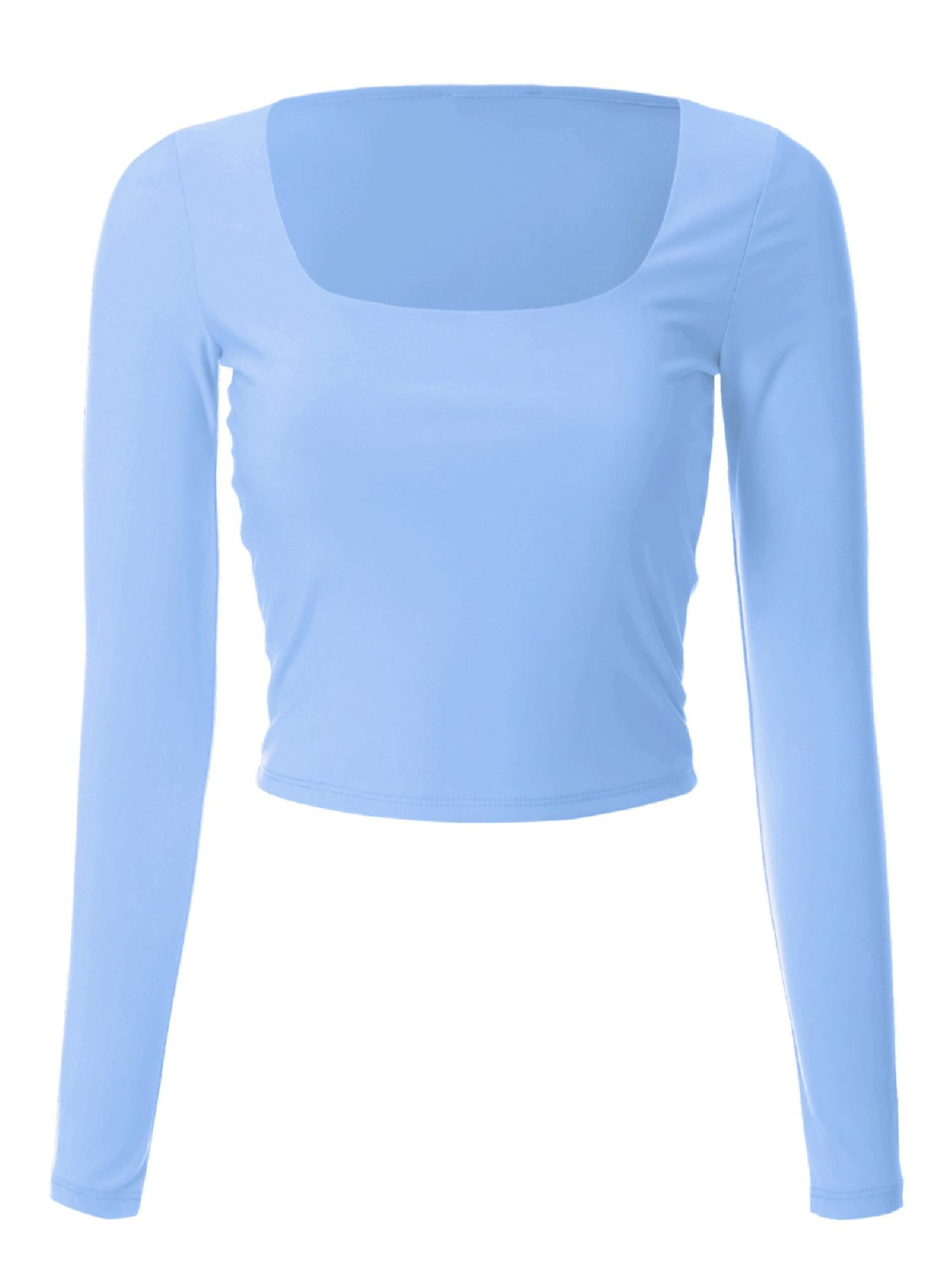 MixMatchy Women's Second Skin Square Neck Long Sleeve Slim Crop Top Tee -  Walmart.com