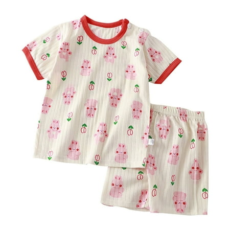

Infant Girls Pajamas Outfits Cartoon Print Short Sleeved T Shirt + Shorts Sleepwear 2Pc