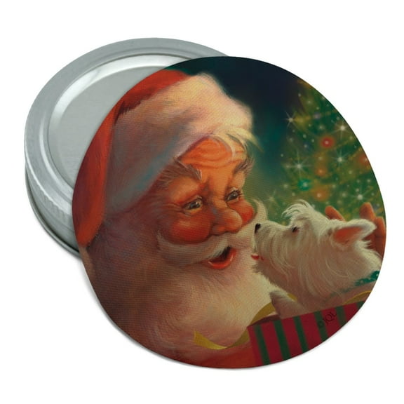 Christmas Holiday Santa Claus with Puppy Round Rubber Non-Slip Jar Gripper Lid Opener