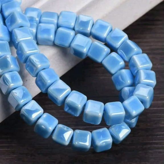 U8MO 20pcs Shiny Glazed 6mm 8mm 10mm Cube Ceramic Porcelain Loose Beads DIY Jewelry-Sky Blue-8x8mm